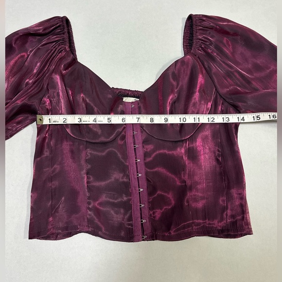 Entro M Cropped Corset Balloon Sleeve Iridescent Whimsigoth Shimmer Blouse - Picture 13 of 15
